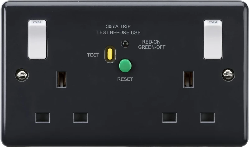 13A 2G DP RCD switched socket with white outboard rockers (Type-A) [Part M compliant]