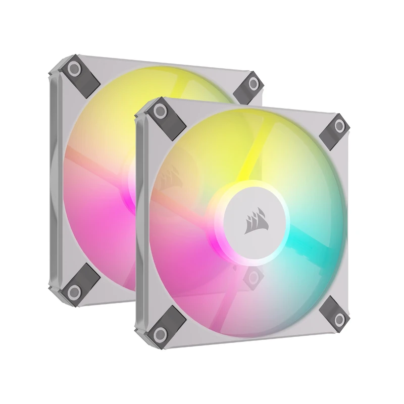 Corsair AF120 RGB SLIM, 120mm PWM Fluid Dynamic Bearing Fan Kit - Thin Profile for Small-Form Cases - Low-Noise - Up to 2000 RPM - 8 Addressable RGB LEDs - Dual Pack with Lighting Node CORE - White
