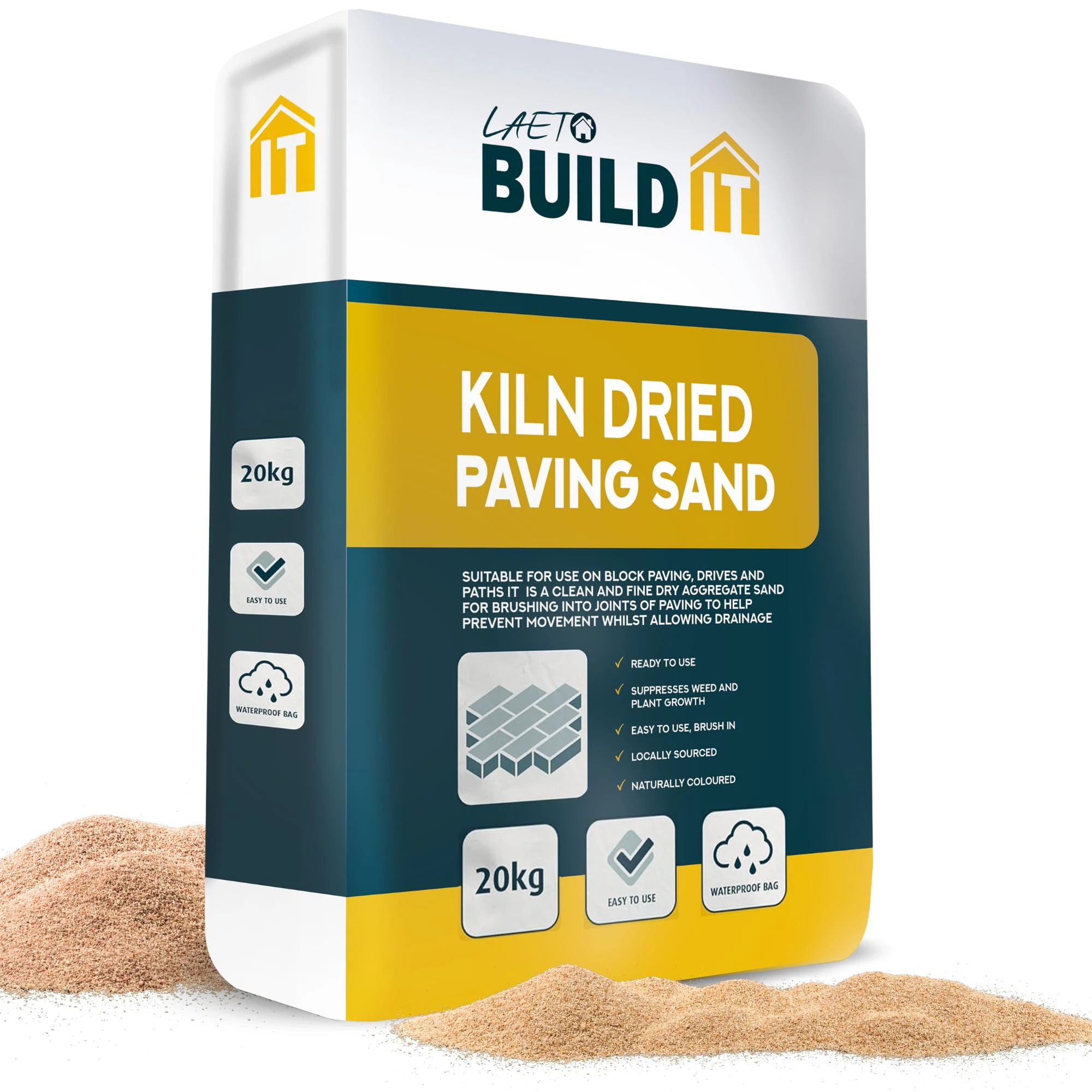 Laeto Kiln Dried Sand 20Kg - Premium Paving Sand for Joints, Driveways & Patios - Block Paving Sand - Ideal Kiln Dried Sand for Block Paving & Landscaping