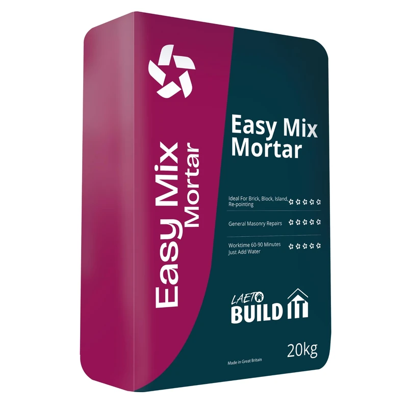 Laeto Easy Mix Mortar – 20kg Ready Mixed Mortar for Bricklaying, Bedding, Patching & DIY Jobs – Pre-Blended Cement Mortar for Indoors & Outdoors – Just Add Water, Easy to Apply