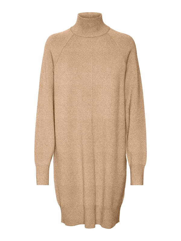 VERO MODA Women's Vmgold Link LS Short Highneck Dress Boo Dress, Nomad/Detail: w. Melange, S