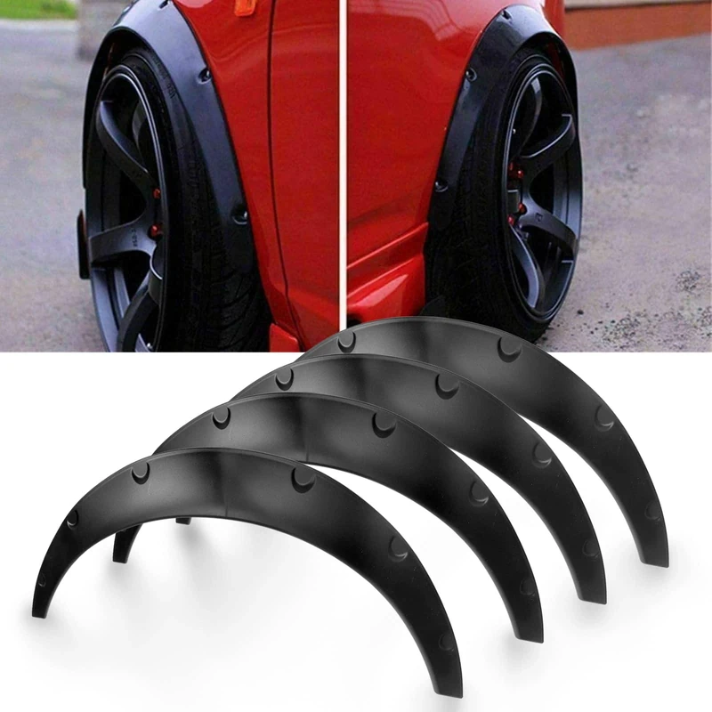 BLACKHORSE-RACING 4PCS 3.5"/890mm Universal Car Wheel Fender Flares Flexible Wide Body Wheel Arches PU(82+89cm)