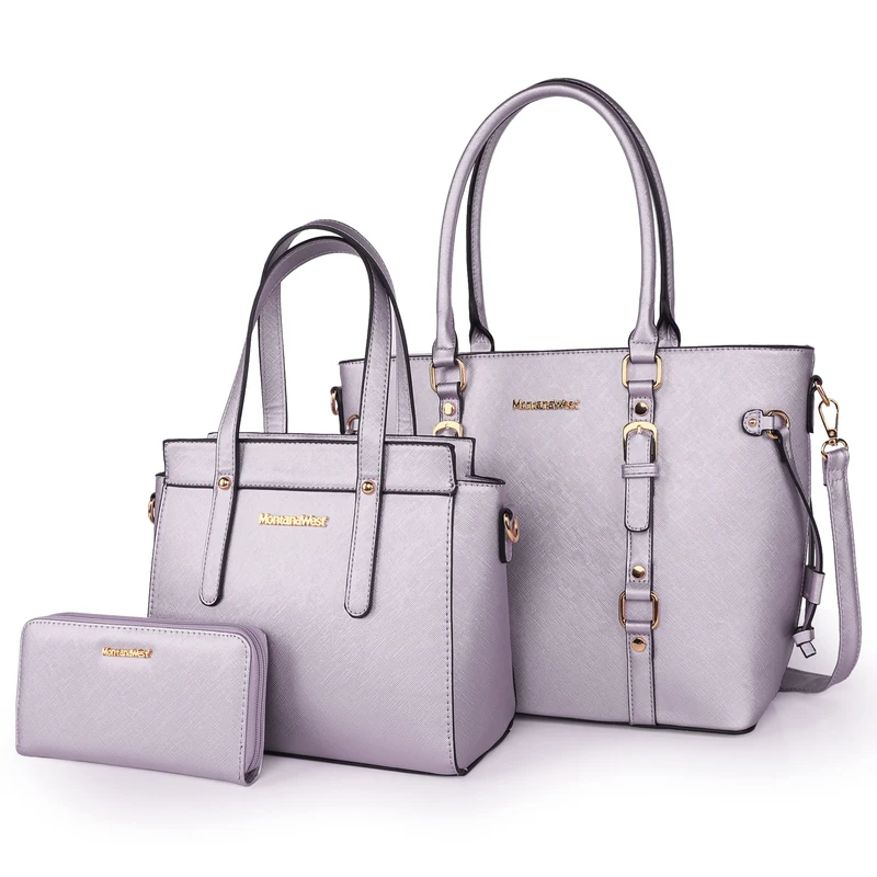 Montana West 3PCS Purses for Women Tote Purse and Wallet Set Shoulder Satchel Bags, 3pcs Purple