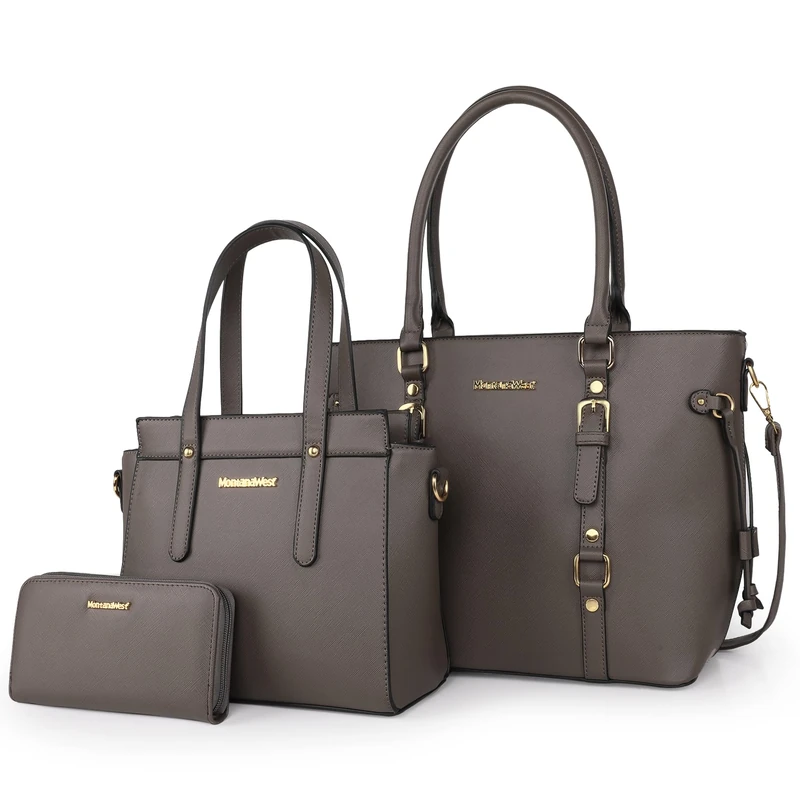 Montana West 3PCS Purses for Women Tote Purse and Wallet Set Shoulder Satchel Bags, 3pcs Grey