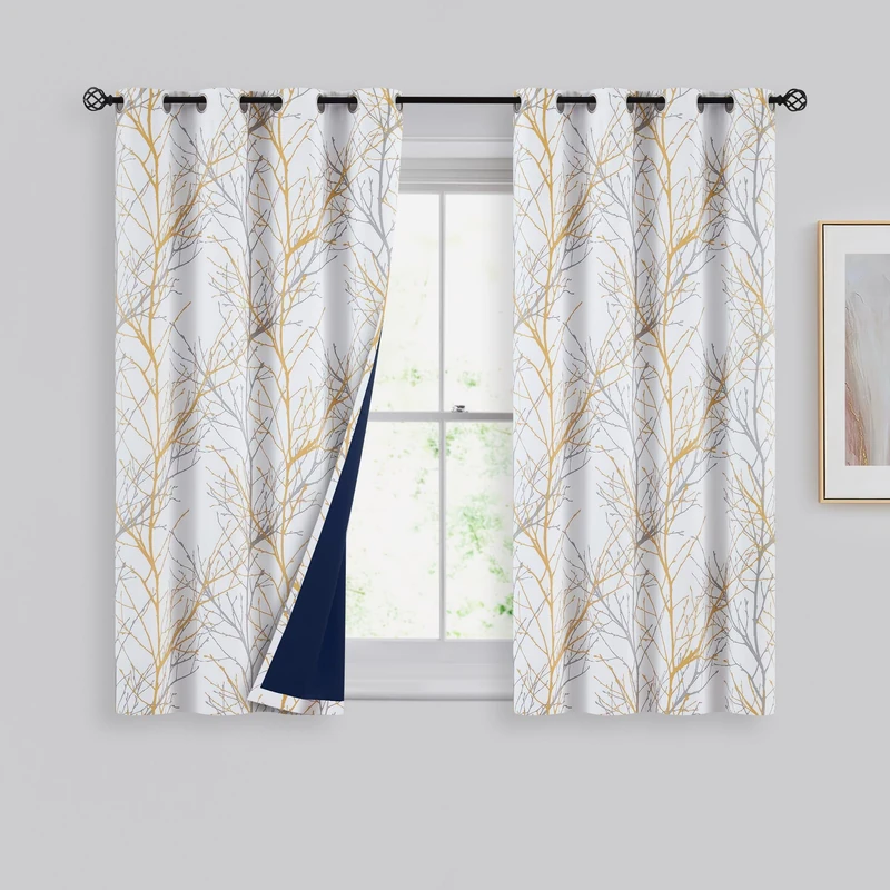 Fmfunctex Yellow and White Blackout Curtains 54 Inches