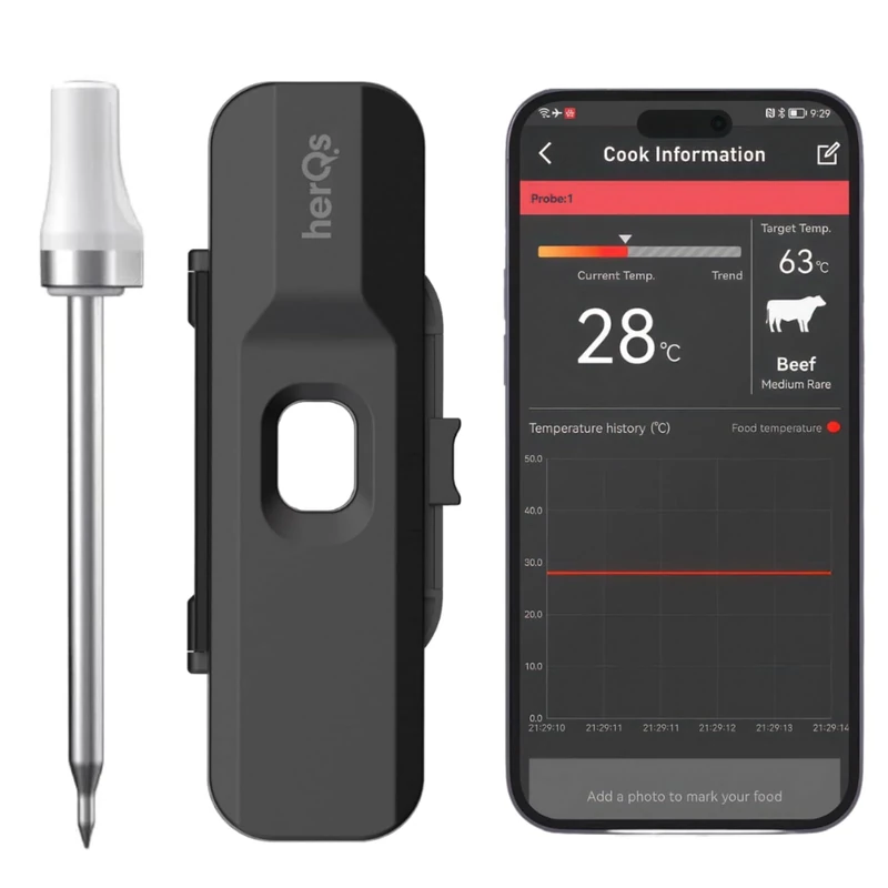 HerQs - Pin Probe - BBQ thermometer - Meat thermometer - Wireless probes - barbecue thermometer with App - up to 500°C - Bluetooth, BBQ Thermometer