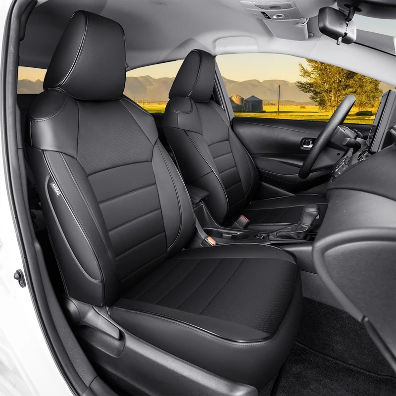 HKZ Custom Fit Corolla Car Seat Cover Full Set for Toyota Corolla 2020 2021 2022 L LE Models - Durable Faux Leather (Black)