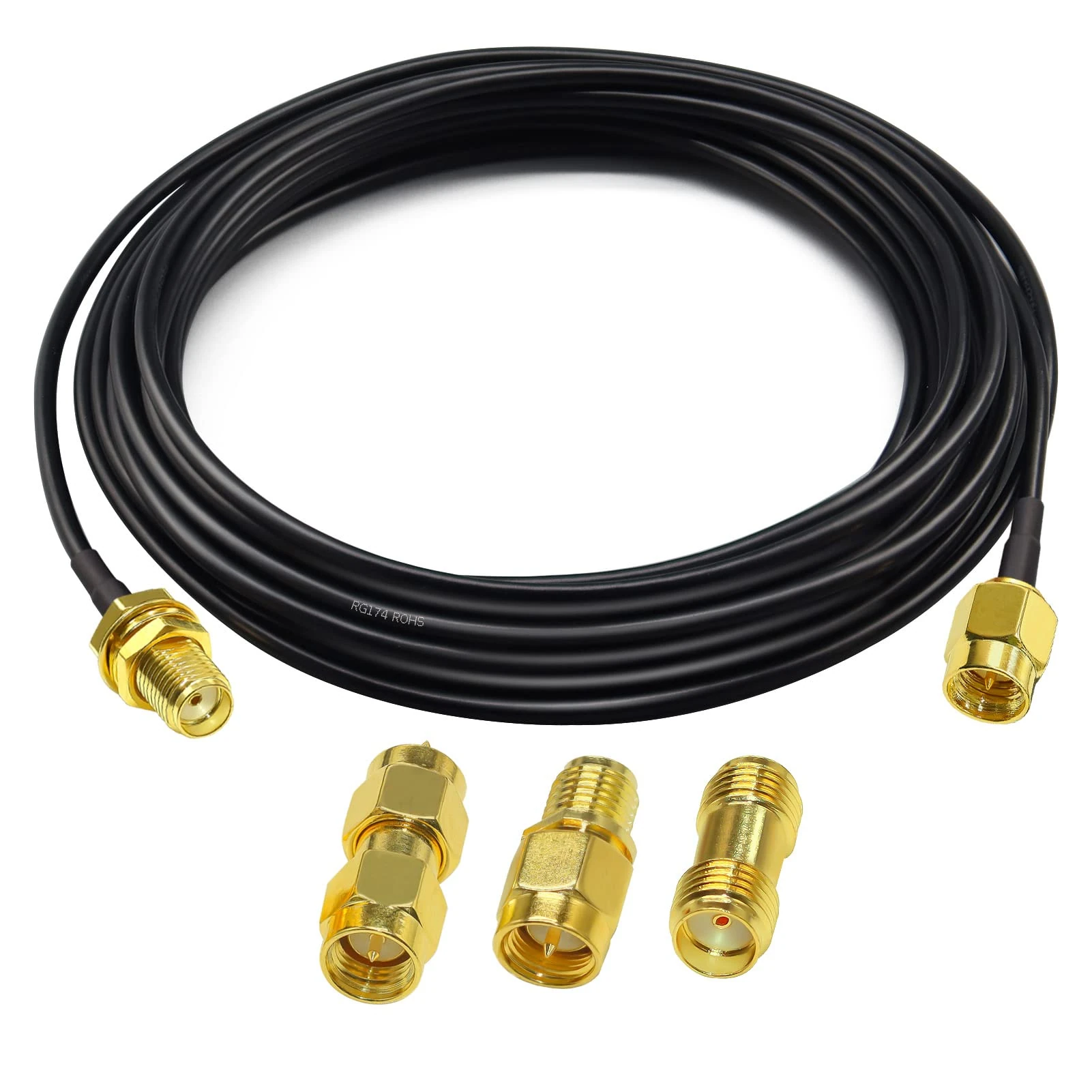 TUOLNK 16.4FT(5M) Wifi Antenna SMA Coaxial Cable Low Loss RG174 Cable with 3 SMA Adapters for 2G 3G 4G LTE WiFi, ADS-B, GPS