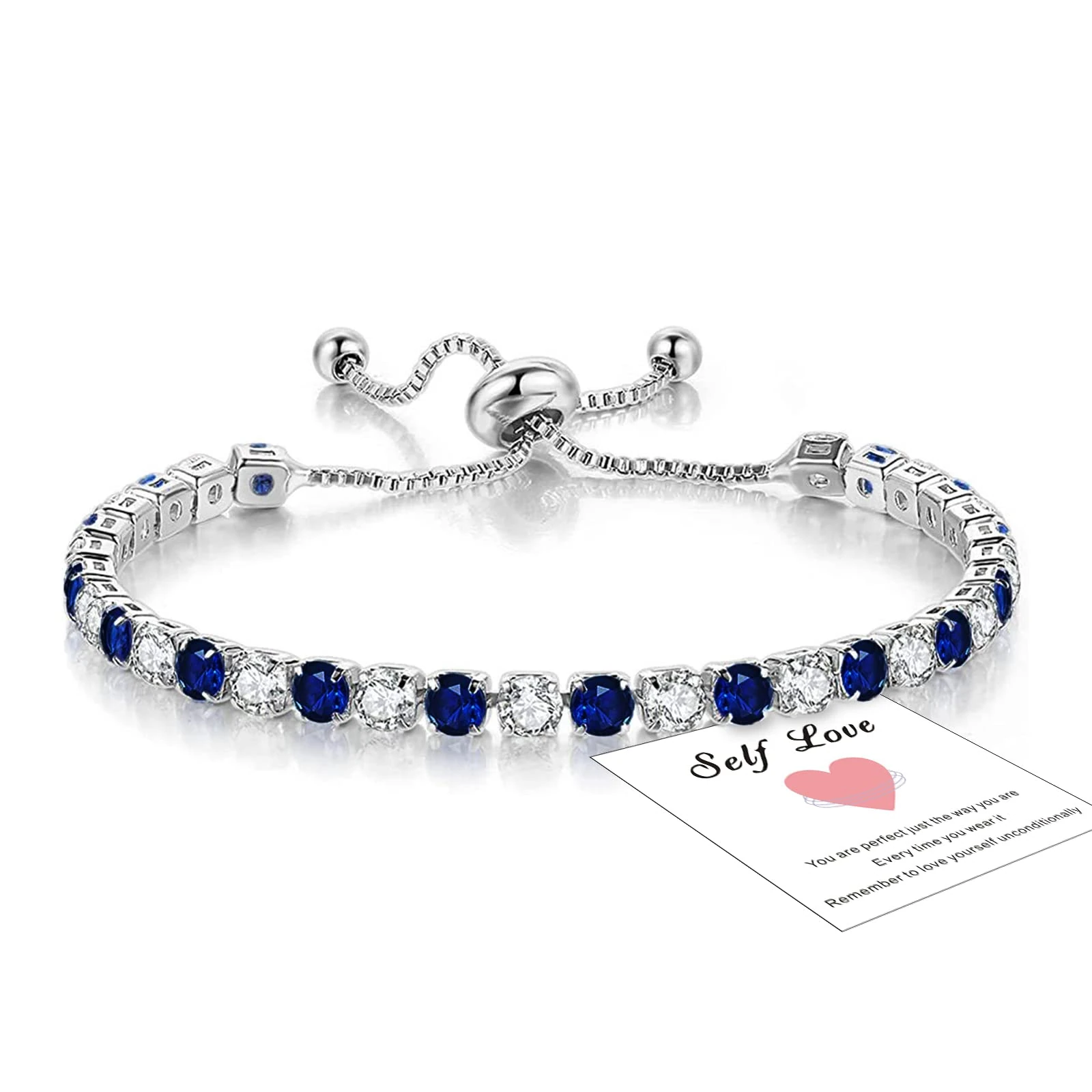 Blue Tennis Bracelets for Women, Sterling Silver Bracelet Silver Crystal Friendship Bracelets, Blue Adjustable Diamond Cubic Zircona Lady Bracelet Birthday Presents for Her
