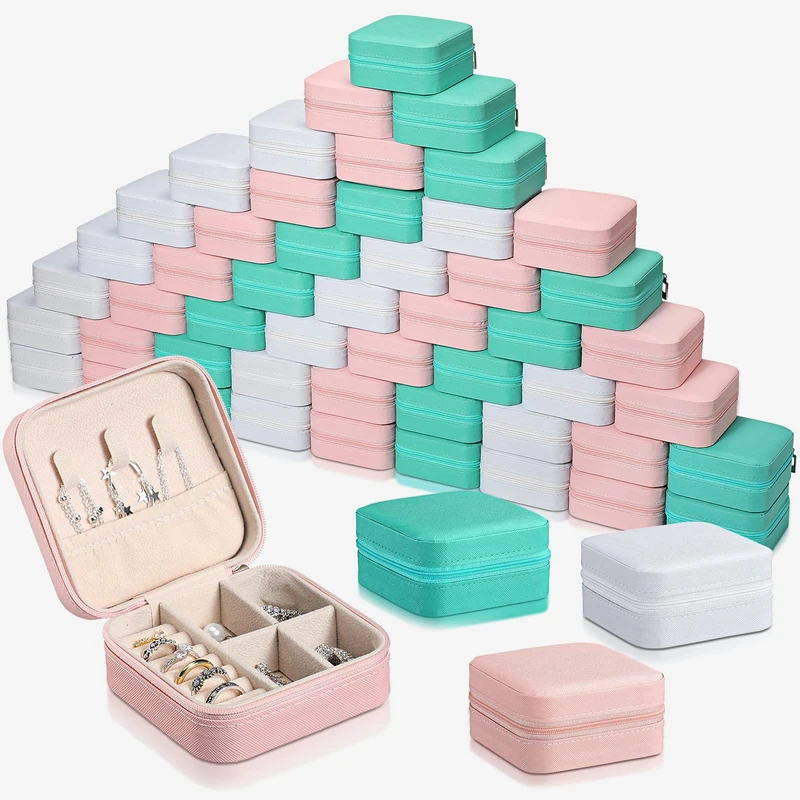 Batiyeer 50 Pcs Small Jewelry Travel Case Bulk Mini Jewelry Box Wedding Bridesmaid Proposal Return Gift for Pooja(White Pink Green)