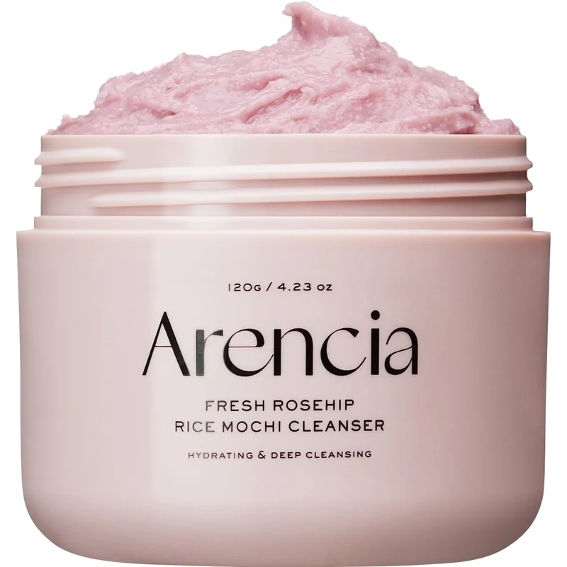 Arencia Rosehip Brightening Rice Mochi Face Cleanser & Daily Scrub - Moisturizing, Exfoliating & Deep-Cleansing - All Skin Types with Rice Powder & Rice Water (120g)
