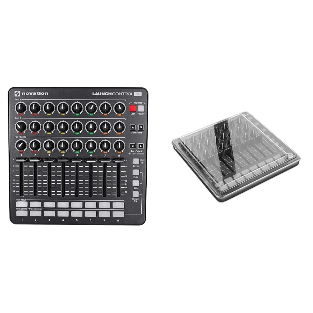 Novation Launch Control XL MK2 USB MIDI controller for Ableton Live with assignable controls. & Decksaver Cover for Novation Launch Control XL - Super-Durable Polycarbonate Protective lid in Smoke