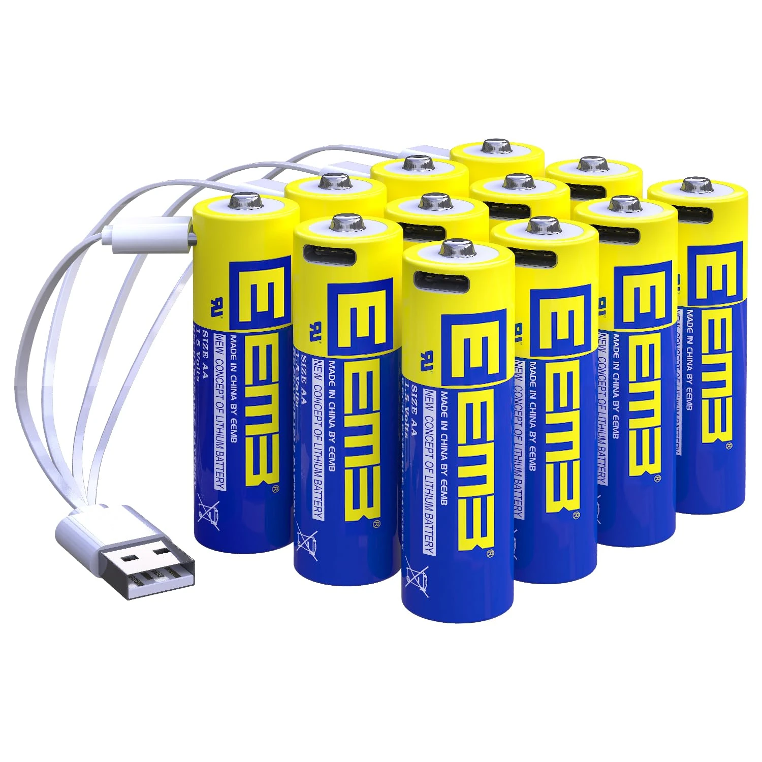 EEMB AA Batteries 12 Pack AA Rechargeable Batteries Lithium Batteries AA USB Type C Charging Cable Battery 1.5V 2600mWh for Blink Camera Flashlight