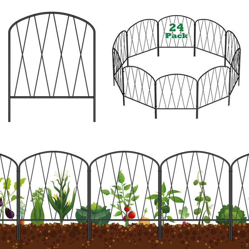 Decorative Garden Fence 24 Pack, 17in(H) x 27ft(L) No Dig Anti-Rust Metal Dog Fences for The Yard, Garden Fence Border for Landscape Yard Patio Outdoor Decoration, Dog Rabbit Stakes Defense,Arched