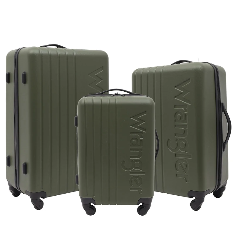 Wrangler Olive Green 3-Piece Spinner Luggage Set, 28" Check-In Suitcase, 26" Check-In Suitcase, 22" Carry-On, 4-Wheel System, Hardside Shell, Combination Lock, Expandable