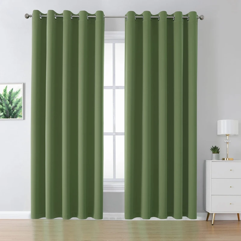 DUALIFE Sage Green Blackout Thermal Insulated Curtains Room Darkening Grommet Top Curtains for Bedroom 90Wx60L Inch 2 Panels