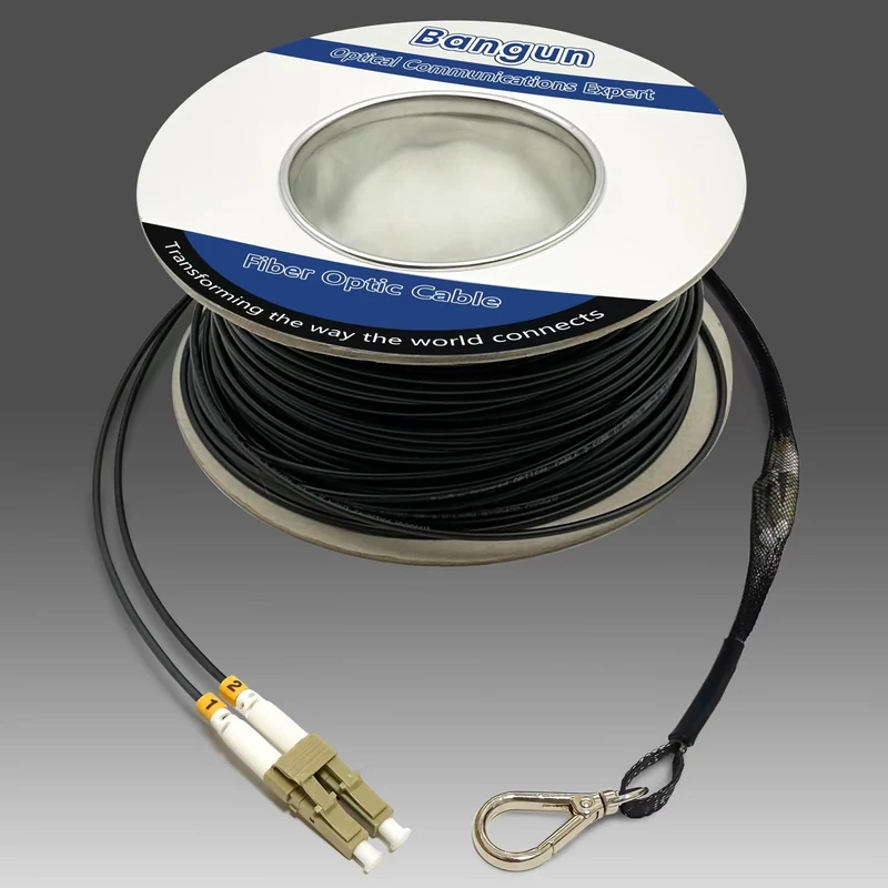 Bangun 100 Meters LC to LC 10G Duplex OM3 Outdoor Armored Fiber Patch Cable with Pulling Eye, Overhead/Direct Burial Fiber Optic Cable, Multimode 50/125
