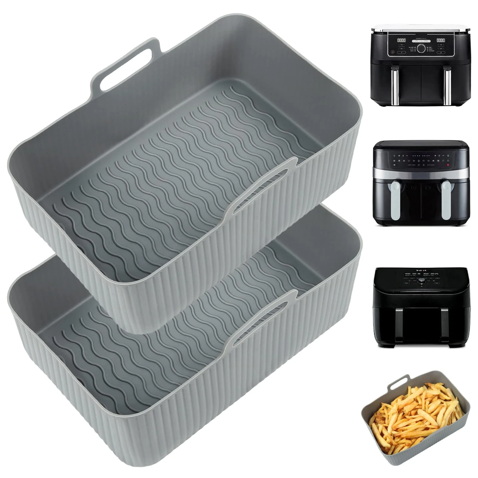 YQL Large Silicone Air Fryer Liner for Ninja AF451UK/AF400UK/SL400UK/SL400UKCP 9.5L/Instant Vortex/Salter/Emtronics Dual Air Fryers, Air Fryer Accessories Air Fryer Liners Reusable 2PCS