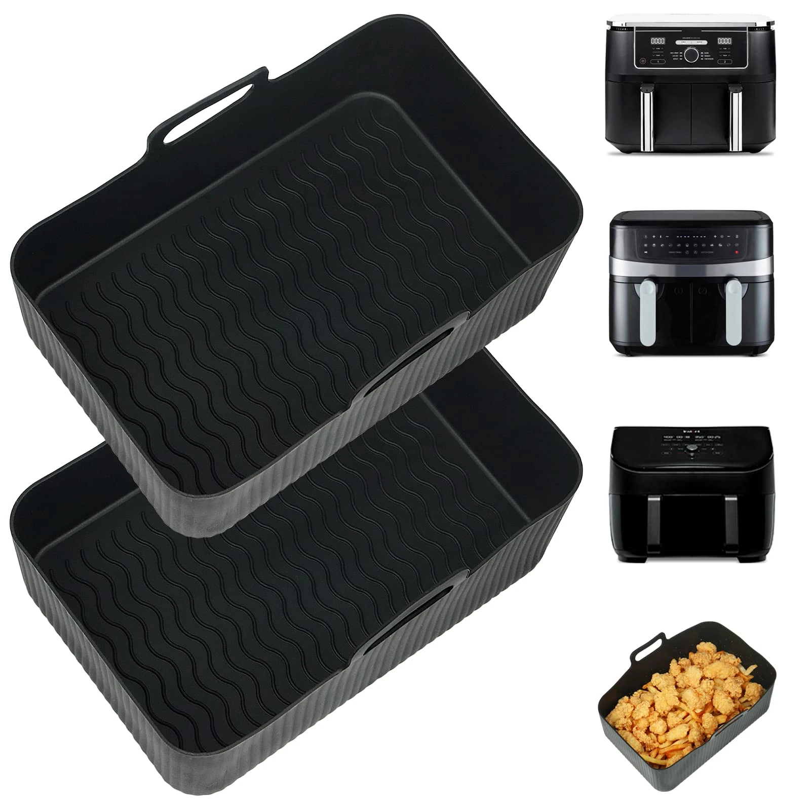 YQL Large Silicone Air Fryer Liners for Ninja AF451UK/AF400UK/SL400UK 9.5L/Tower 9L/EMtronics for All 8.5-9.5 L Dual Air Fryers, 2PCS Reusable Air Fryer Trays, Ninja Foodi Max Double Stack Accessories