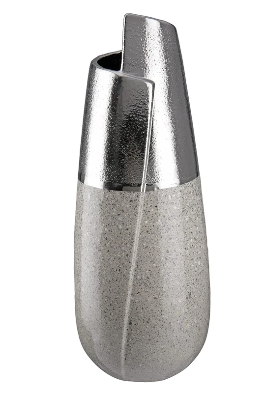 GILDE Decorative Vase - Ceramic Vase with Cut - Decorative Living Room Gift for Women Birthday Mother's Day - Colour: Silver Grey Height 37.5 cm - Image 1