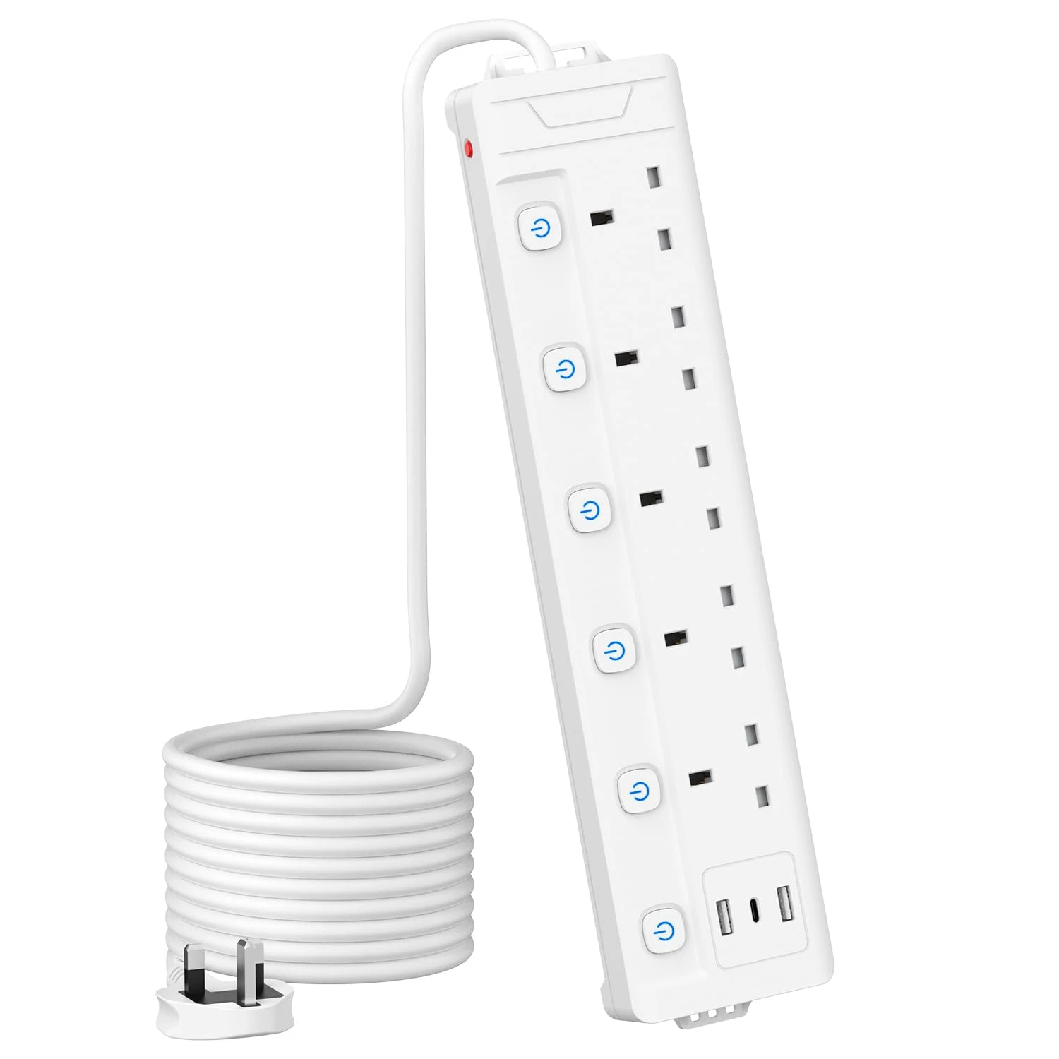 3M 5 Gang Extension Lead with 3 USB Slots, Individually Switched Extension Lead with White 3 Metre, For Home Dorm Office Multi Plug