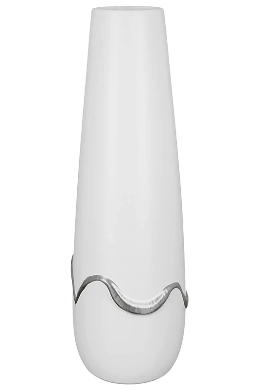 GILDE Decorative Vase for Pampas Grass - Ceramic Vase Cone Vase - Decorative Living Room Gift for Women Birthday Mother's Day - Colour: Silver White Matte Height 49 cm