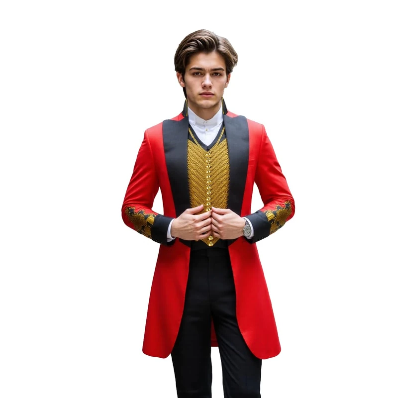 LOKETA Mens Circus Ringmaster Costume Ring Master Showman Barnum Cosplay Tailcoat Halloween Uniform (Black, Large)