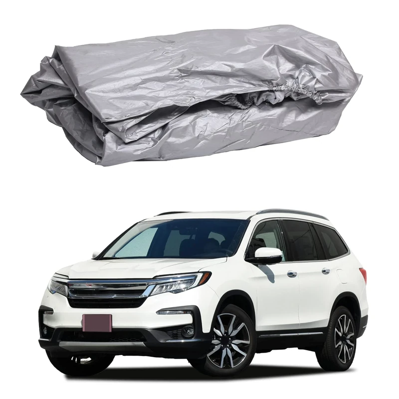 HIRUFAIT Car Cover Waterproof All Weather for Honda Pilot 2016-2022, Automotive Full Exterior Outdoor Covers Rain Snow UV Sun Hail Protector with Contractible Hem