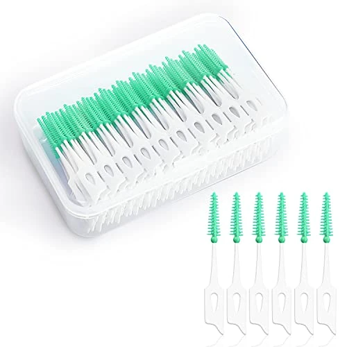 Dual-Use Interdental Brushes, Silicone Tooth Floss Picks Dental Picks Interdental Brush Toothpick Dental Brushes Teeth Brush Picks for Braces Oral Cleaning (160pcs-green)