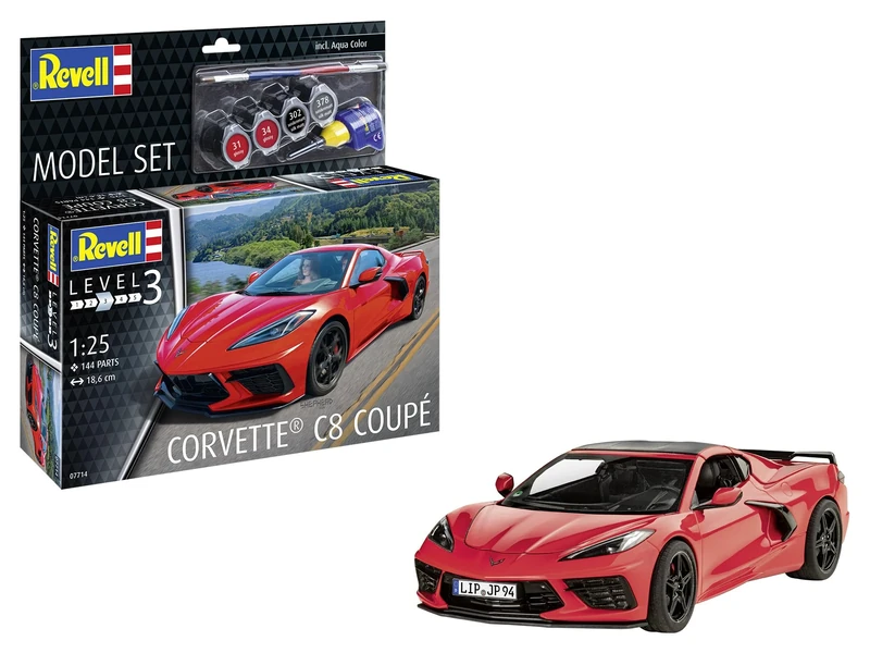 Revell Model Set 67714 Corvette C8 Coupé 1:25 Scale Unbuilt/Unpainted Plastic Model Kit With Accessories