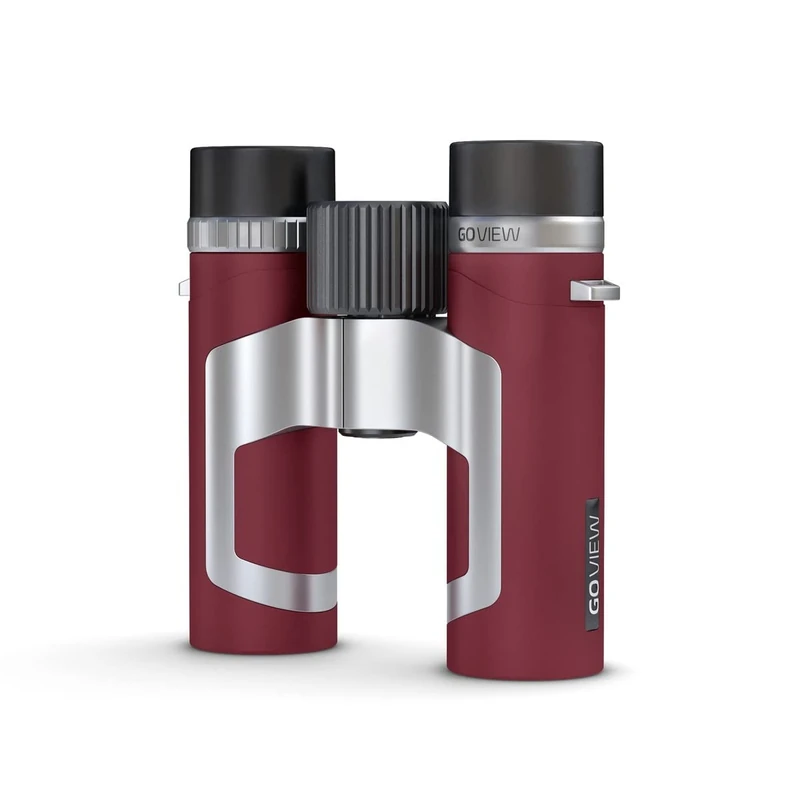 GoView ZOOMR 8x26 Small Lightweight Binoculars (8X Magnesium Case, Includes Smartphone Adapter and Accessories) Ruby Red