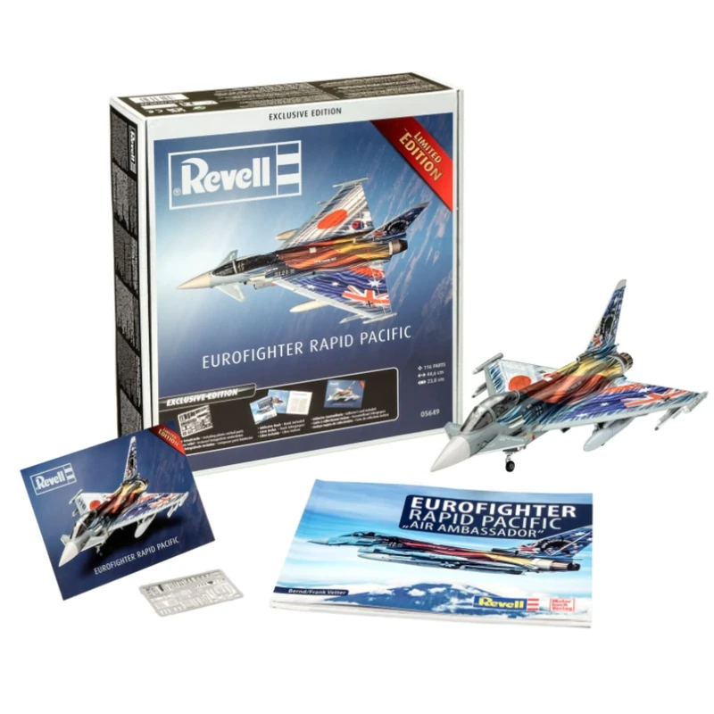 Revell Gift Set 05649 Eurofighter - Pacific Platinum Edition 1:72 Scale Unbuilt Plastic Model Kit With Photoetched parts, Collectors Card & Illustrated Book