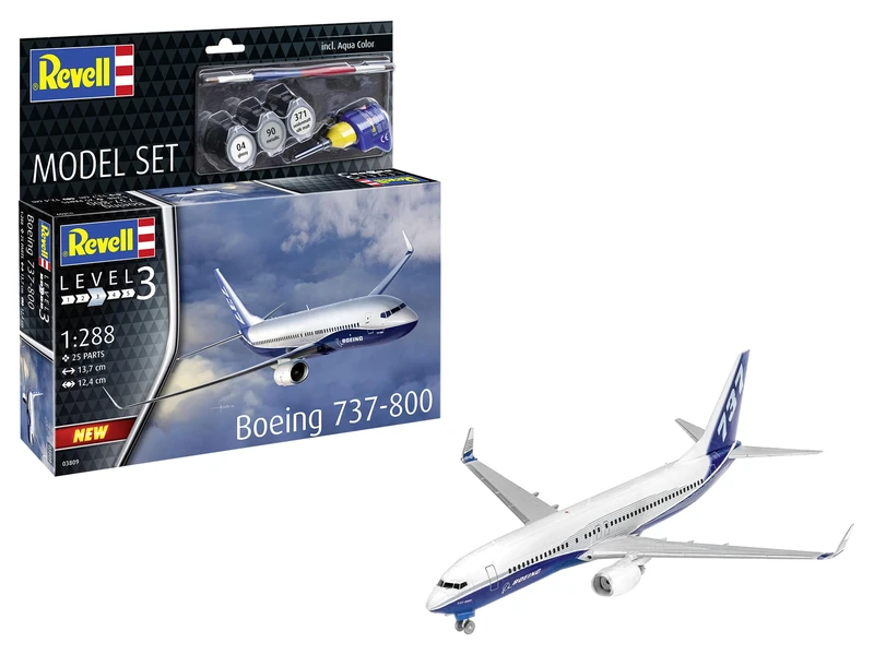 Revell 63809 Model Set Boeing 737-800 1:288 Scale Unbuilt/Unpainted Plastic Model Kit with Accessories
