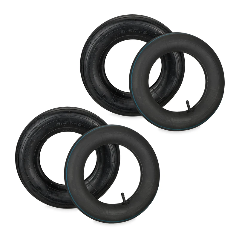 Relaxdays Wheelbarrow Tyre, 2x Set, Spare Wheels, Inflatable, 3.50-8", Max. Load 154 kg, Garden, Tool, Practical, Black, Rubber, 37 x 37 x 8.5 cm