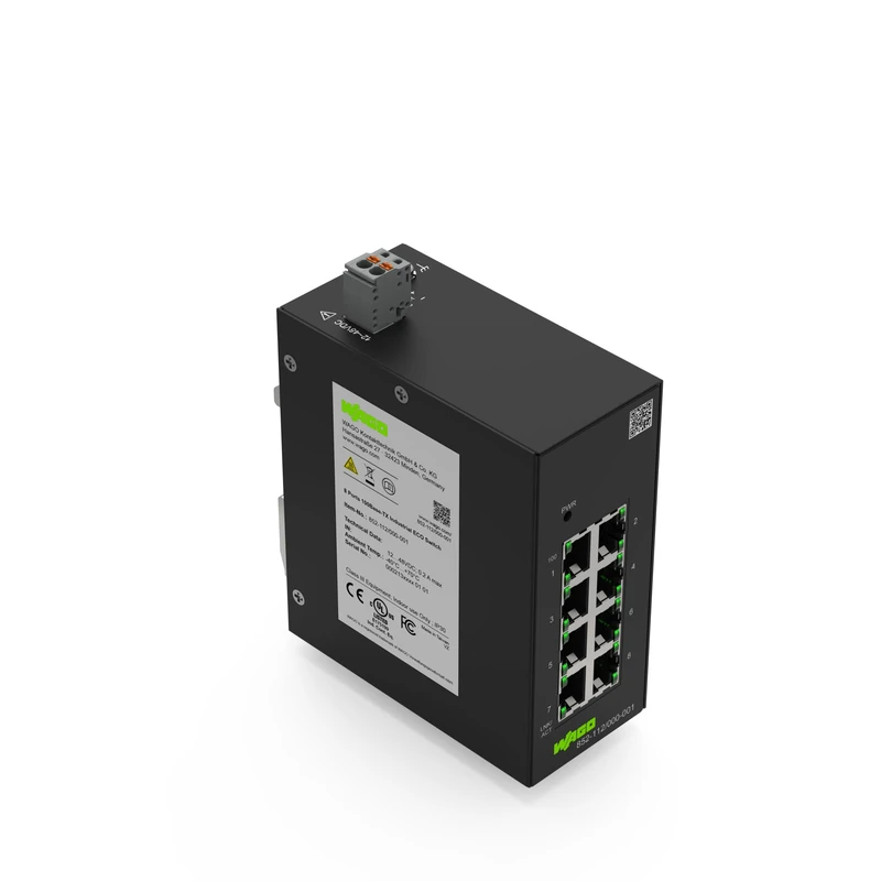 WAGO Industrial ECO Switch 852-112, with 8 10/100 Mbit/s ETHERNET Ports Autonegotiation and Front-Panel Diagnostic LEDs, Supports up to 2000 Absolute MAC Addresses