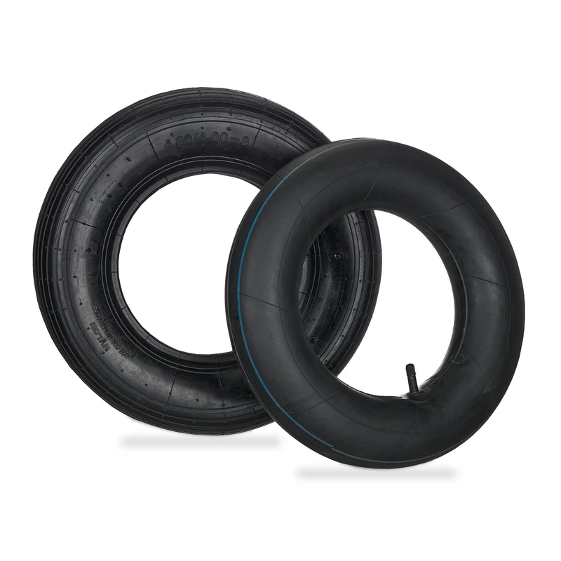 Relaxdays Wheelbarrow Tyre, Spare Wheel, Tubing, Inflatable, 4.00-8", Max. Load 150 kg, Garden, Tool, Practical, Black, Rubber, 40 x 40 x 10 cm