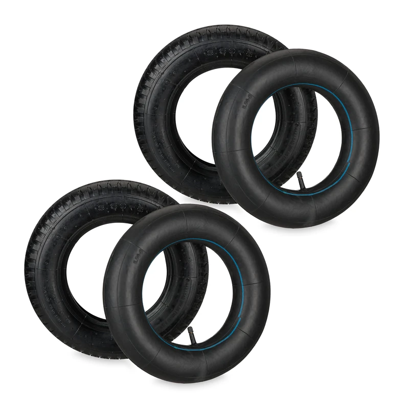 Relaxdays Wheelbarrow Tyre, 2x Set, Spare Wheels, Inflatable, 3.50-8", Max. Load 154 kg, Garden, Tool, Practical, Black, Rubber, 37 x 37 x 8.5 cm