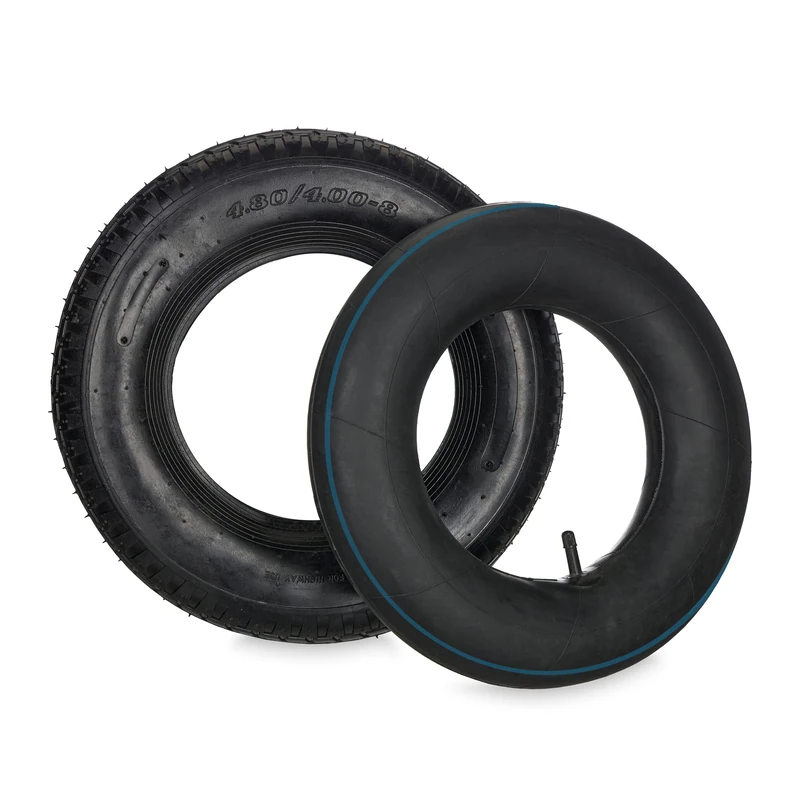 Relaxdays Wheelbarrow Tyre, Spare Wheel, Tubing, Inflatable, 4.00-8", Max. Load 150 kg, Garden, Tool, Practical, Black, Rubber, 40 x 40 x 10 cm