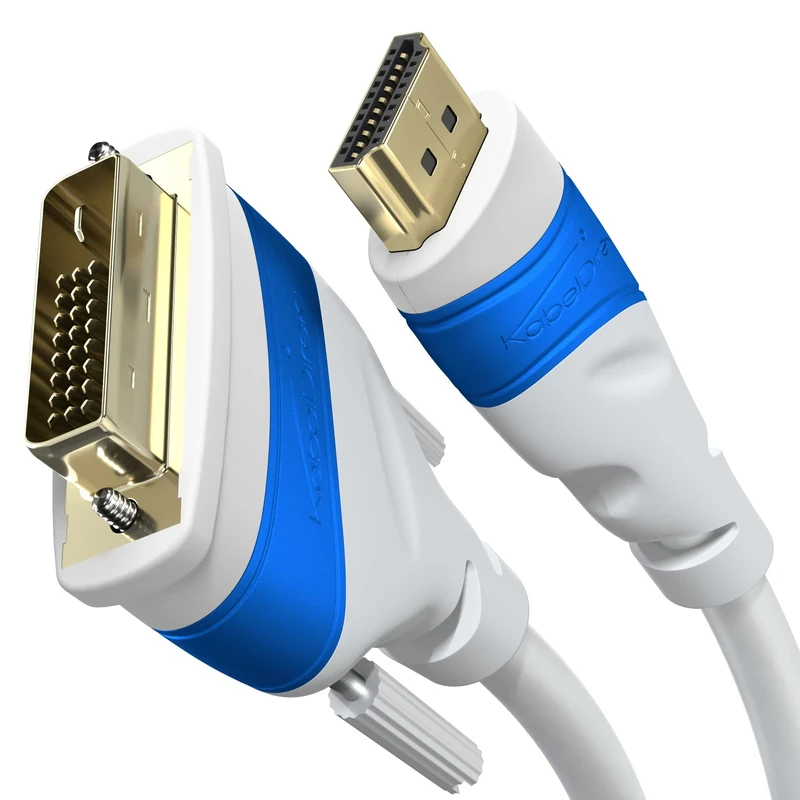 HDMI DVI adapter cable with A.I.S. shielding – 1.5m (bi-directional monitor cable, 24+1 Pin, connect HDMI device to DVI monitor or vice versa, Full HD/1080p, white) – by CableDirect