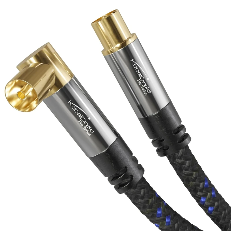 4K aerial cable Nylon braided, TV cable 90° angled/straight connector – 1m – break-proof metal plugs for digital & analogue TV (angled female to straight male for DVB-C/DVB-T/DVB-S) – CableDirect