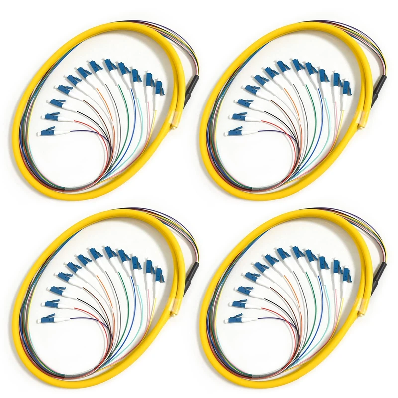 Bangun 4Pack LC UPC 12 Fibers OS2 Single Mode Bunch Fiber Optic Pigtail, SingleMode 9/125 LC-UPC Fiber Pigtail, 1.5m (5ft)