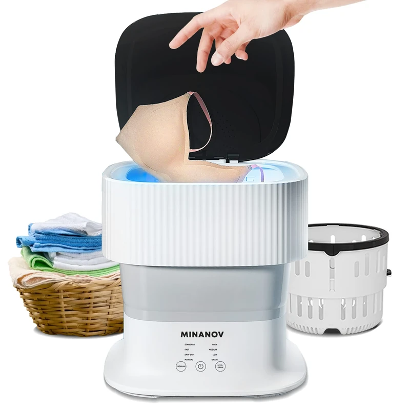 MINANOV Mini Portable Washing Machine - Automatic Foldable with Blue Light- For Underwear, Socks, Baby Clothes, Towels Collapsible Travel, Camping, Dorm, RV (MNV-T02)