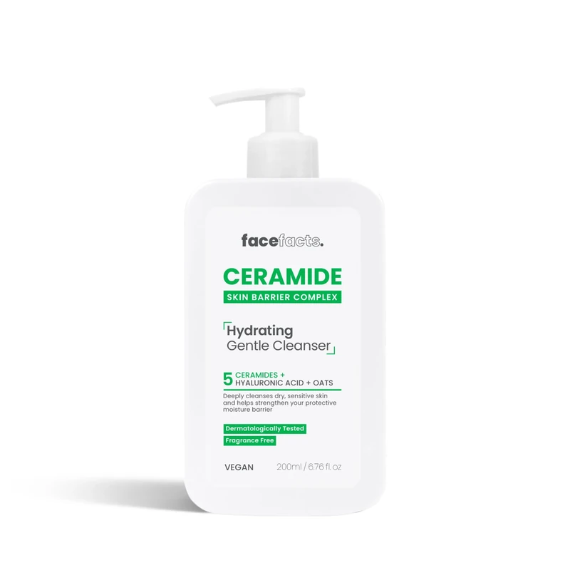 Face Facts Ceramide Hydrating Cleanser | Dry & Sensitive Skin | 200ml, White, Pack of 1
