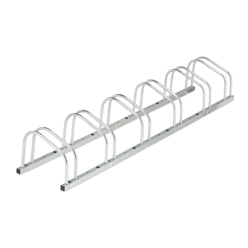 Relaxdays Floor Bike Rack, for 6 Bicycles, Wheel Width up to 50 mm, Metal, Outdoor Parking Stand, Garage, Steel, Silver