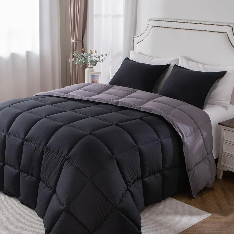 KASENTEX Down Alternative Comforter Set - All Season Ultra Soft Duvet Insert, Hypoallergenic, Reversible Design with Matching Shams - Machine Washable, Twin, Jet Black/Tornado