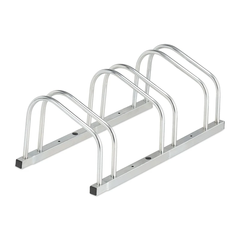 Relaxdays Floor Bike Rack, for 3 Bicycles, Wheel Width up to 50 mm, Metal, Outdoor Parking Stand, Garage, Steel, Silver, 26 x 70.5 x 33.5 cm