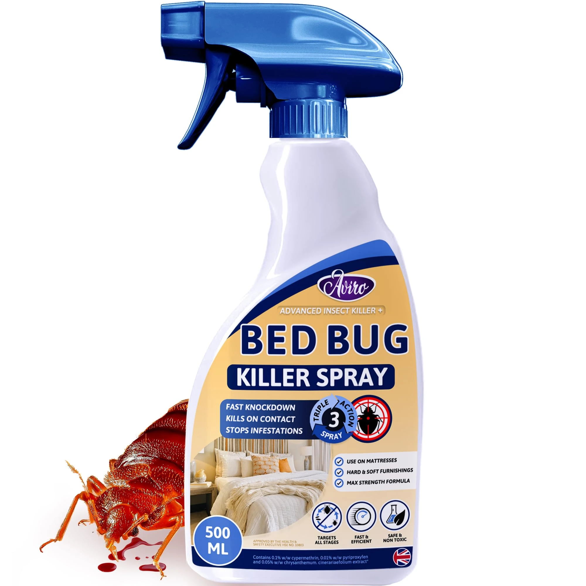 Aviro Bed Bug Spray - Fast Acting For Immediate Control & Ongoing Prevention. Approved For Use On Hard & Soft Furnishings. 500ml