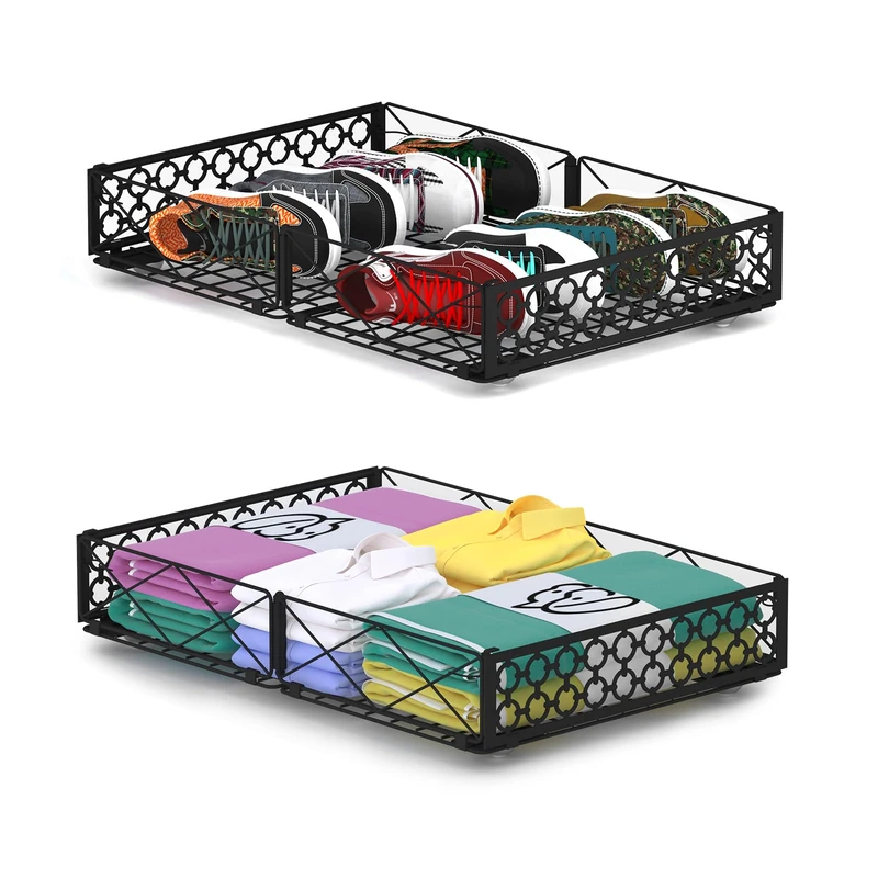 NADAMOO 2 Pack Rolling Under Bed Storage Containers, Foldable Metal Under Bed Organizer Bins for Bedroom Clothes, Shoes, Blankets
