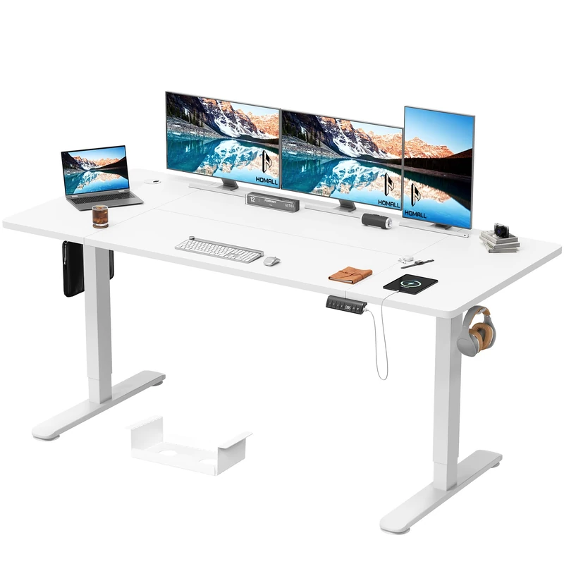 Homall 180x80 cm Height Adjustable Electric Standing Desk with USB Charging, Sit Stand Desk with Cable Tray Stand Up Table for Home Office Home Office,White