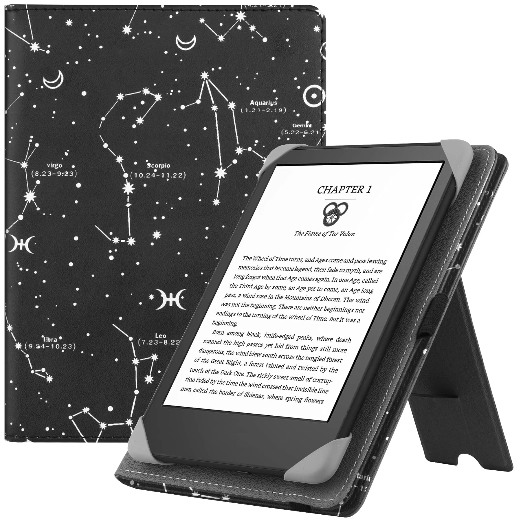 HGWALP Universal Case for 6" eReaders, Folio Leather Stand Cover with Handstrap Compatible with All 6 inch Kindle Paperwhite/Kobo/Tolino/Pocketook/Sony E-Book Reader-Constellation
